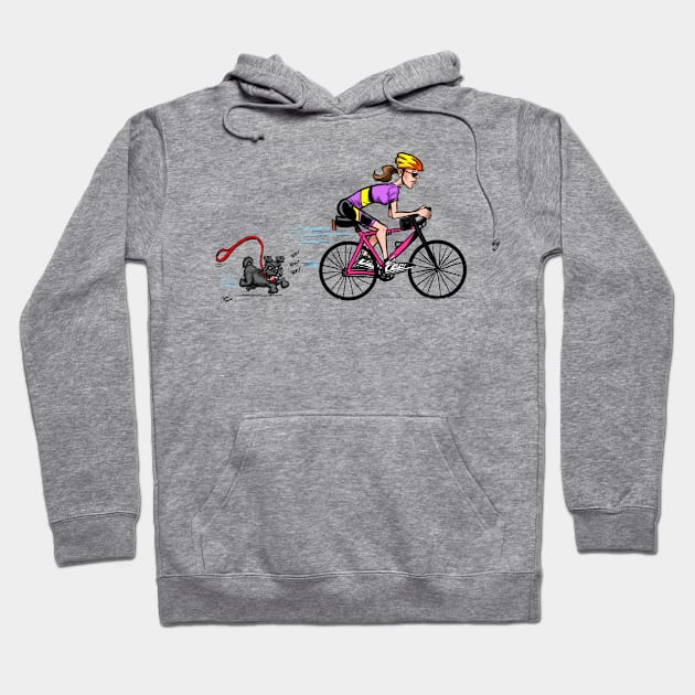 Doggy Chasing Bicycle Lady Hoodie by Jimmy’s Cartoons